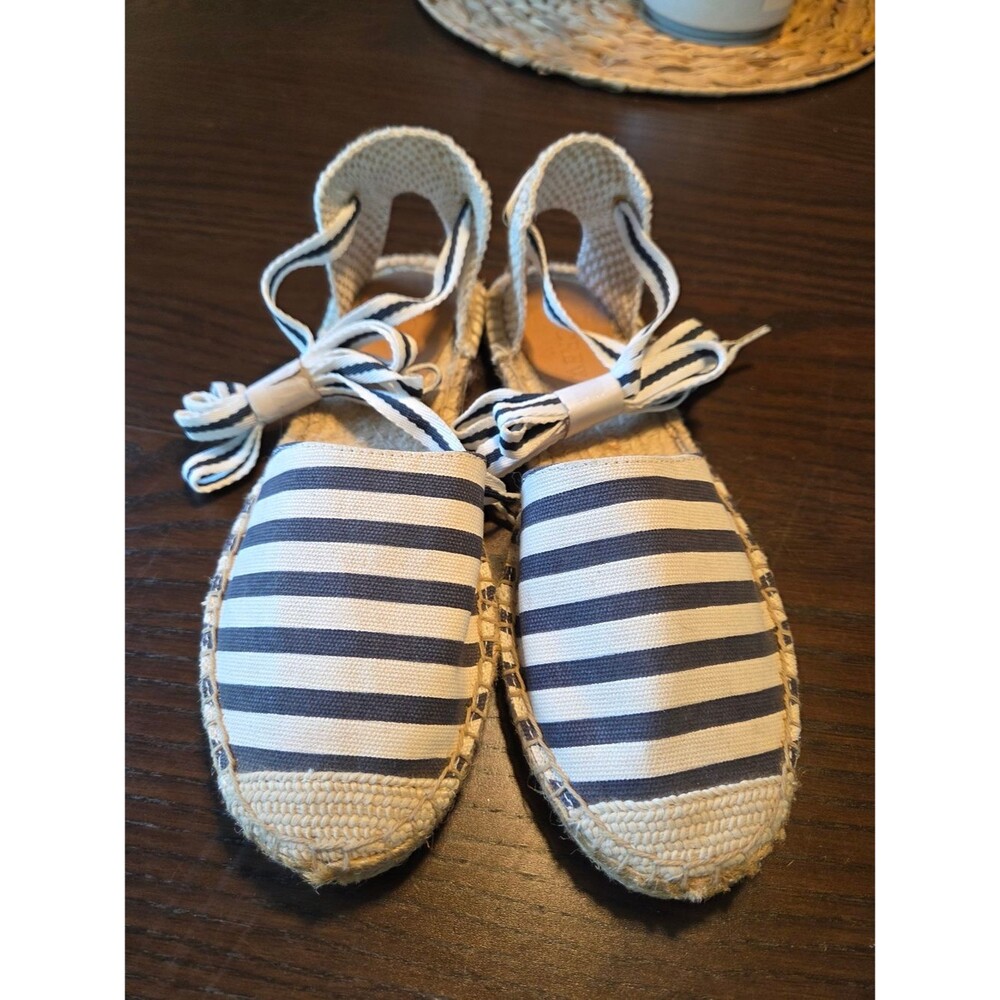 J.Crew Striped D'Orsay Lace Up Espadrille Sandals Navy Cream NWOB 6.5 - Picture 2 of 6